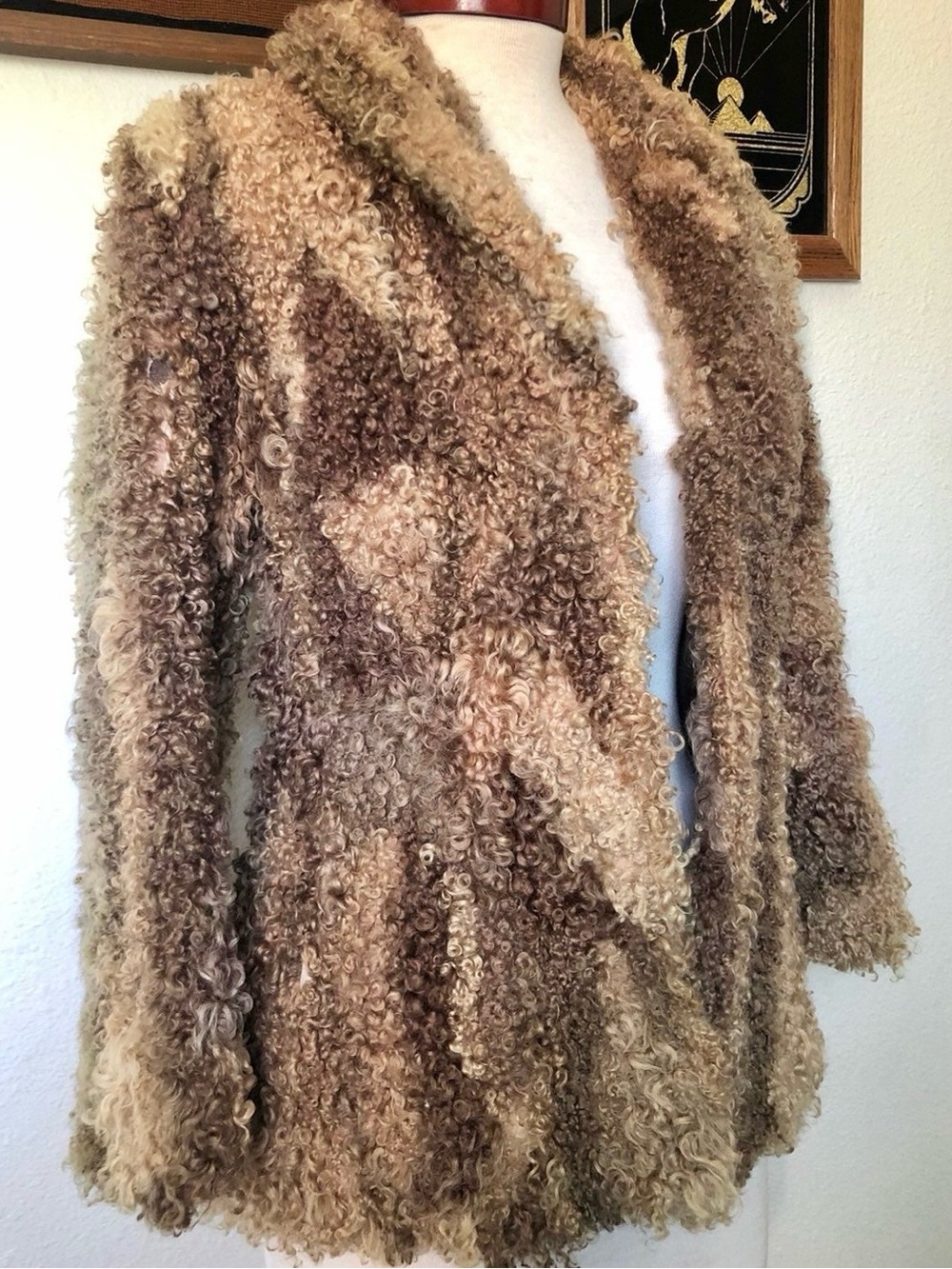 Women’s Vintage 70’s Curly Shearling Coat in Multi Brown